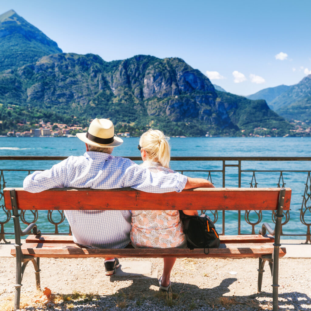 lake como, village bellagio, italy. senior couple weekend getawa